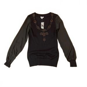 Black Beaded Long Sleeve Top